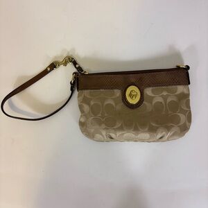 Coach Tan and Brown Monogram Signature Wristlet/Small Purse